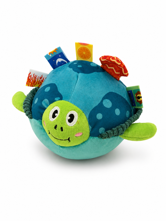 Toby the Turtle Sensory Interactive Ribbon Plush Ball Dog Toy