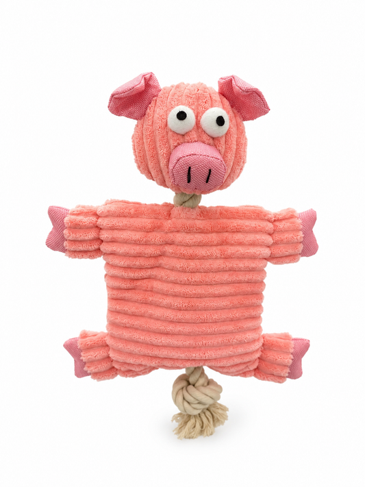 Pip the Piggy Corduroy Crinkle & Rope Tug Dog Toy